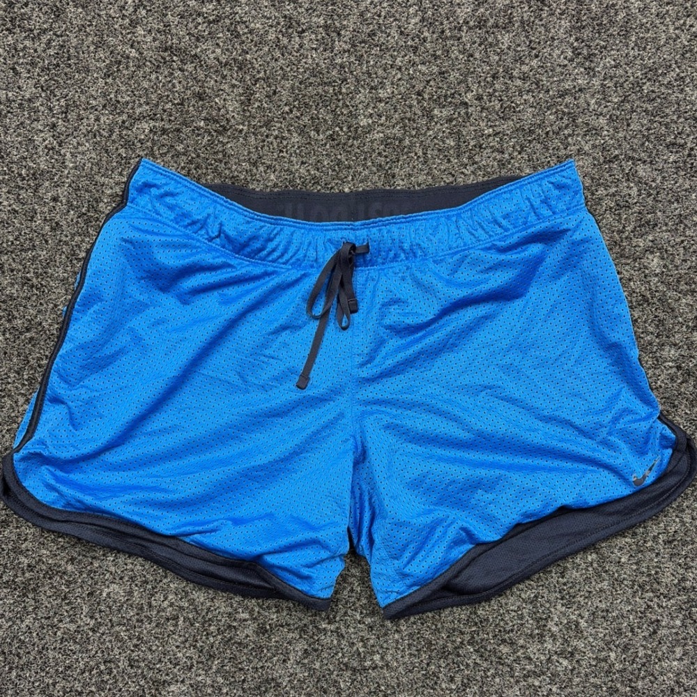Nike Shorts Womens L Blue Dri-FIT Mesh Running Athletic Gym Workout Activewear
